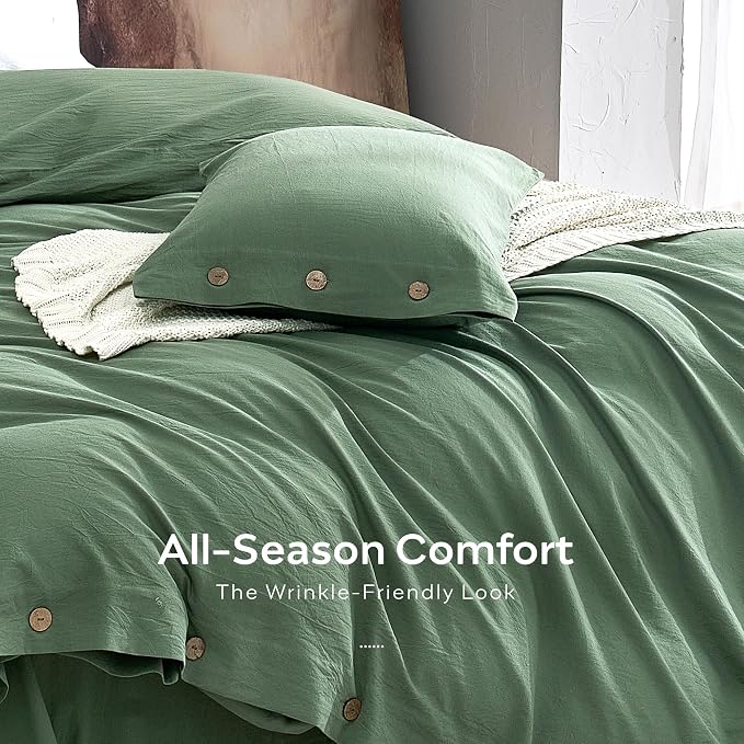 JELLYMONI 100% Washed Cotton Duvet Cover Queen – Soft, Breathable Linen-Look - Image 5