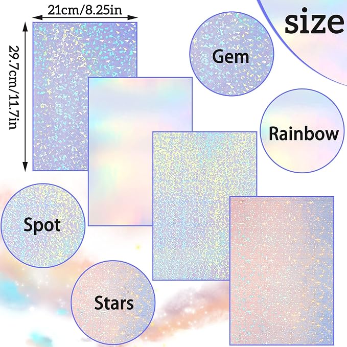 Clabby 36 Sheets Holographic Sticker Paper A4 Vinyl Holographic Laminate Sheets - Image 2