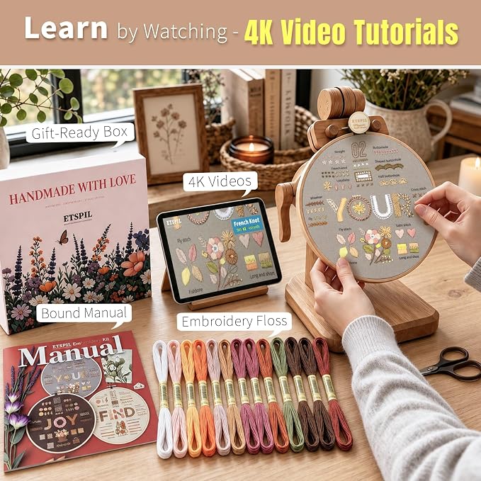 ETSPIL Embroidery Kit for Adults, 42 Stitches, 4K Video, Storage Bag | Stamped - Image 2