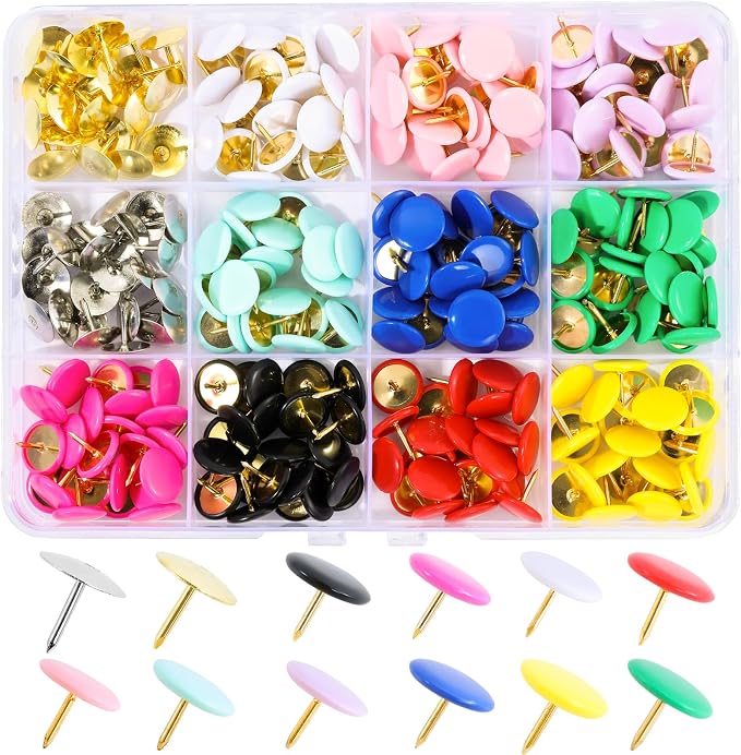 12 Colors Thumb Tacks 264PCS Plastic Round Head Thumbtack Metal Flat Push Pins by Unknown
