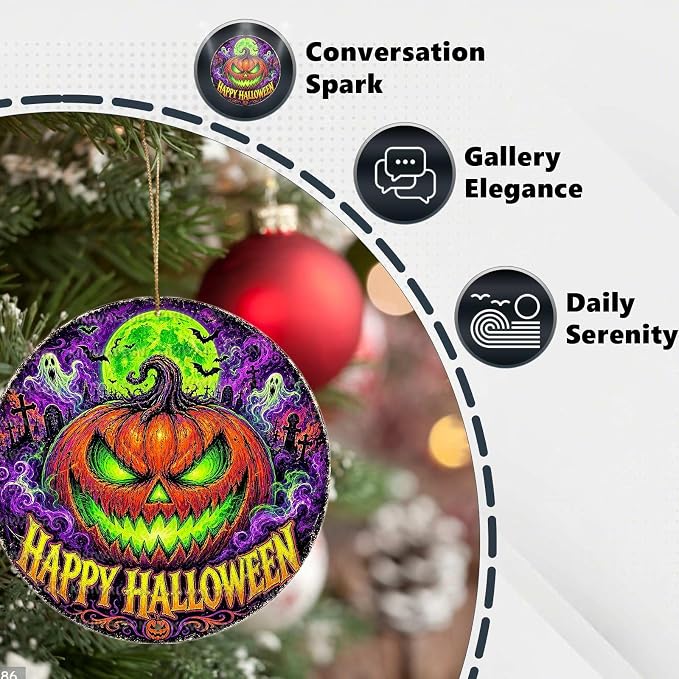 Neon Pumpkin Halloween Metal Tin Sign Round Wall Decor Glowing Jack O Lantern - Image 3