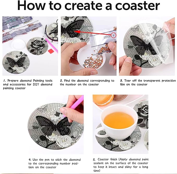 Clendo 8 Pcs Gothic Diamond Art Coasters Kit - Image 9