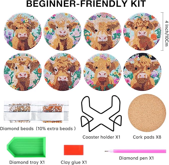 Highland Cow Diamond Art Painting Coasters Kit - Image 2