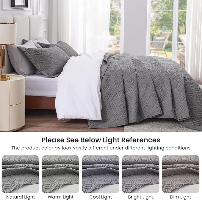 Love's cabin Twin Quilt Bedding Set Grey Bedspreads - Image 5