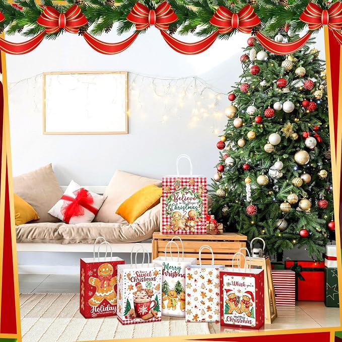 Kolldenn 48 Pcs Christmas Gingerbread Party Favors Bags Christmas Goodie Gift - Image 6