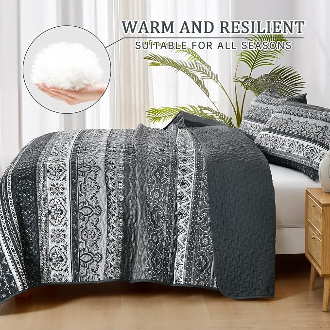 WONGS BEDDING Boho King Quilt Set, Lightweight Bed Decor Bedspread - Image 3