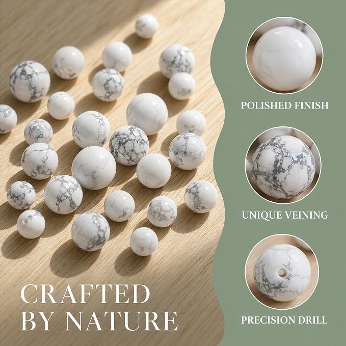 48pcs Natural Matte White Howlite Gemstone Beads，8mm Frosted Round Loose Stone - Image 5