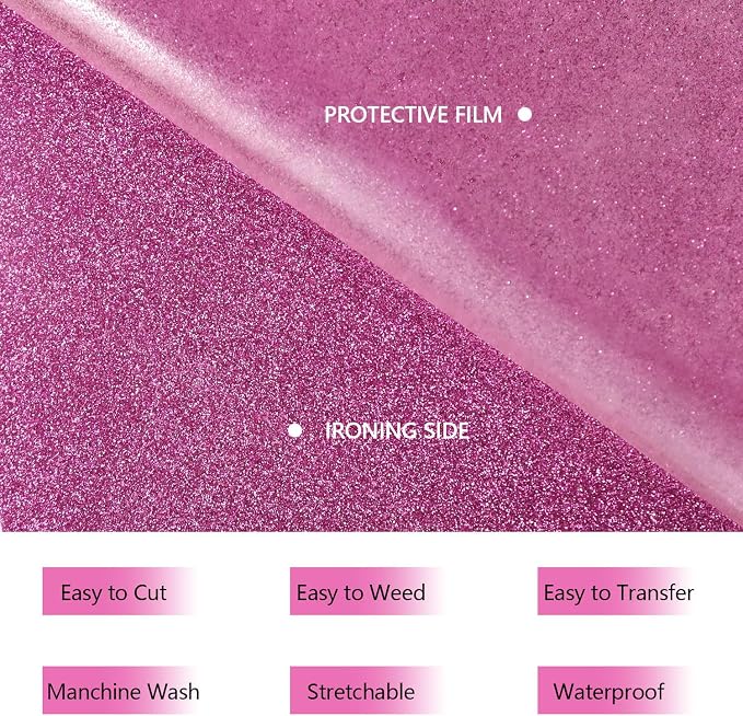HTVVETUR Glitter HTV Vinyl Rolls Heat Transfer Vinyl - Image 3