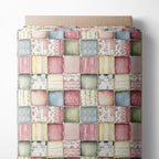 Soft Meadow Patchwork Cotton Fabric Panel, Pastel Floral & Stripe Design by FabricsTown