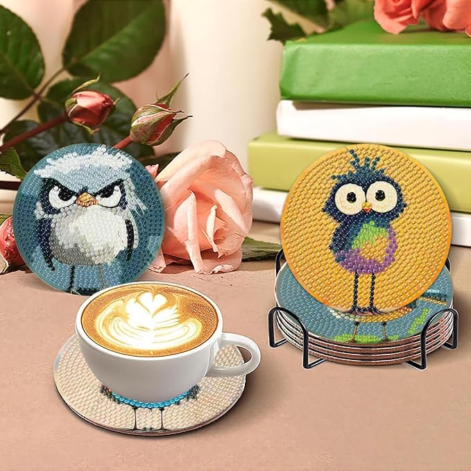 8 Pcs Retro Birds Diamond Art Coasters Kits - Image 3