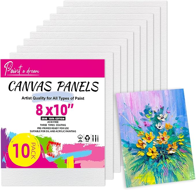 10 Pack 8"x10" Canvas Boards for Painting, 100% Cotton Triple Primed | Flat by PaintaDream