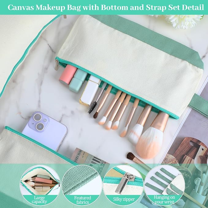 Silkfly 15 Pcs Cotton Canvas Makeup Bags Cosmetic Zipper Bags 10.2 x 5.5 x 2'' - Image 3