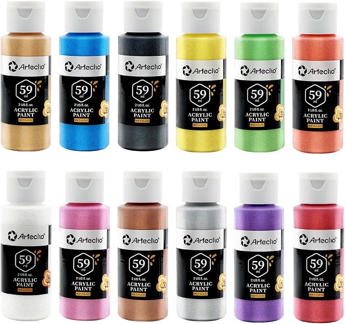 Artecho Acrylic Paint Set, 12 Metallic Colors Bottles Art Craft Paints by Artecho