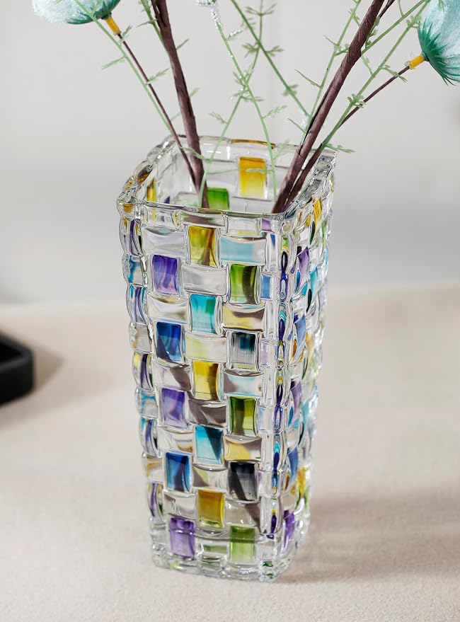 Magcolor Hand Painted Blue Woven Glass Vase -Crystal Flower Vase- 7.7 inch - Image 9