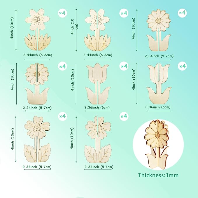DIY 3D Flower Spring Wood Crafts to Paint, Spring Unfinished Wooden Slices - Image 2
