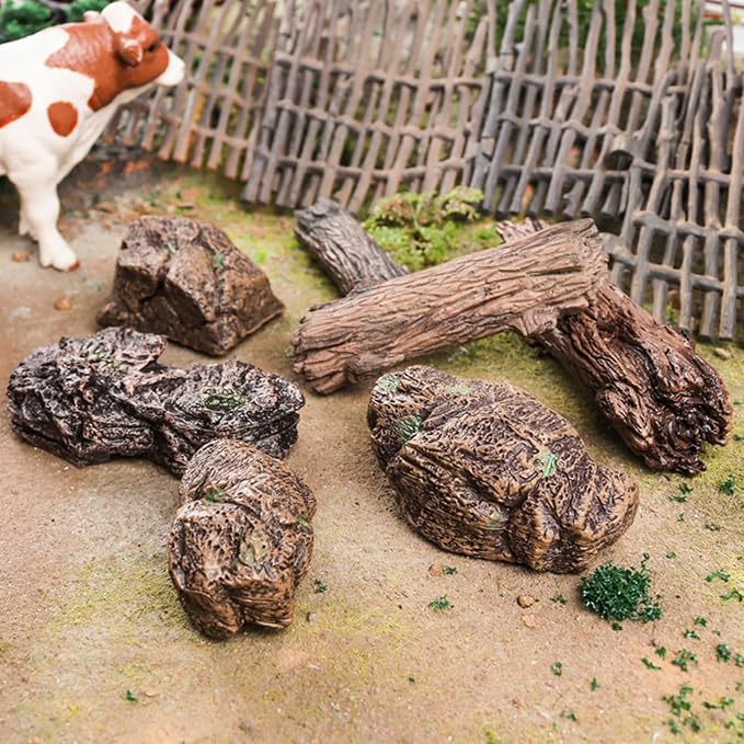 7pcs Diorama Supplies Fake Rocks, Artificial Garden Figurines Tree Stump - Image 2
