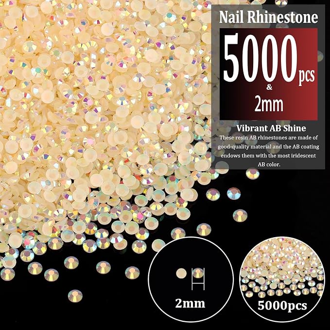 5000pcs 2mm Resin Rhinestones Bulk, Light Yellow AB Flatback Round Jelly - Image 2