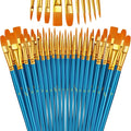 Paint Brushes Set, 5 Pack 50 Pcs Round-Pointed Tip Paintbrushes Nylon Hair by LIDCOM