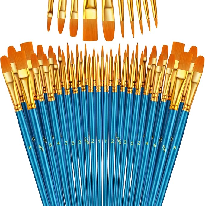 Paint Brushes Set, 5 Pack 50 Pcs Round-Pointed Tip Paintbrushes Nylon Hair by LIDCOM