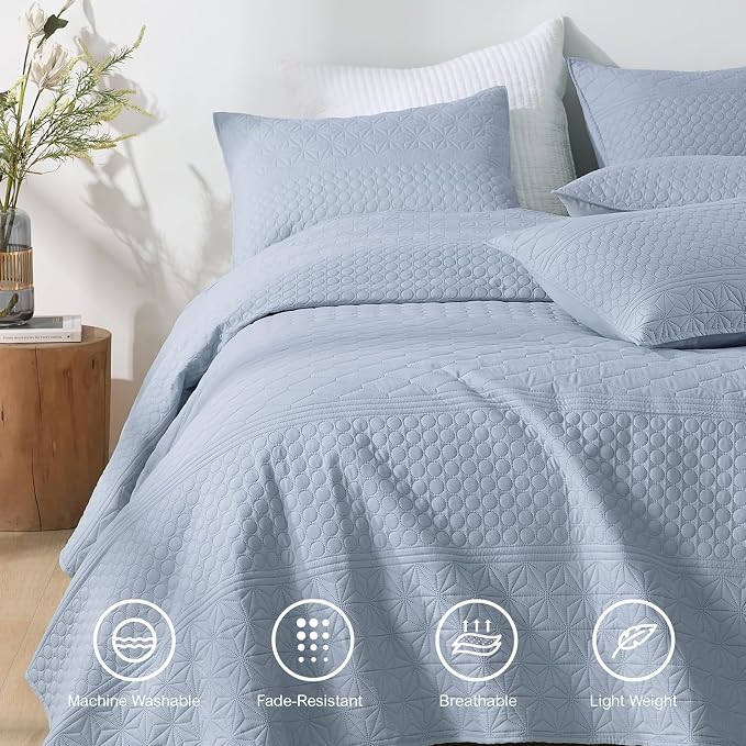 HORIMOTE HOME Light Blue King Size Quilt Set - Image 3