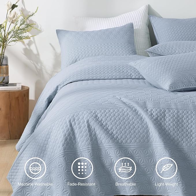 HORIMOTE HOME Light Blue Queen Size Quilt Set - Image 2