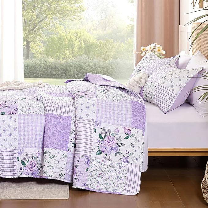 YIKUSH Quilt Sets Twin Size Floral Quilt Set 2 Pieces Bedding Set Bedspreads - Image 2