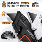 REXBETI 6 Pack Retractable Folding Utility Knife, SK5 Heavy Duty Box Cutter - Image 2