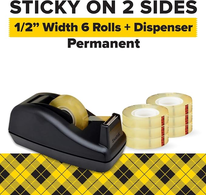 Scotch Double Sided Tape with Deluxe Desktop Tape Dispenser, 1/2 in x 900 in - Image 2