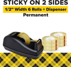 Scotch Double Sided Tape with Deluxe Desktop Tape Dispenser, 1/2 in x 900 in - Image 2