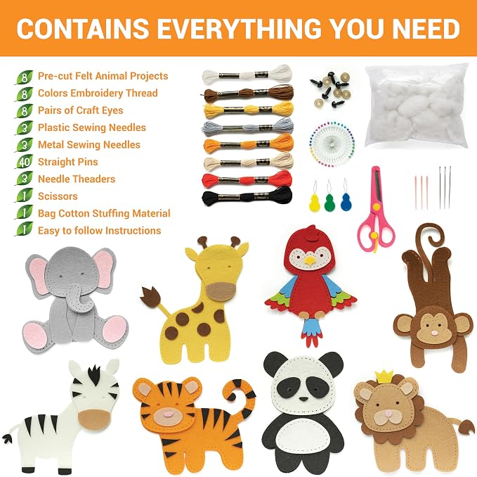 Craftorama Sewing Kit for Kids, Fun and Educational Wild Animal Craft Set for - Image 2