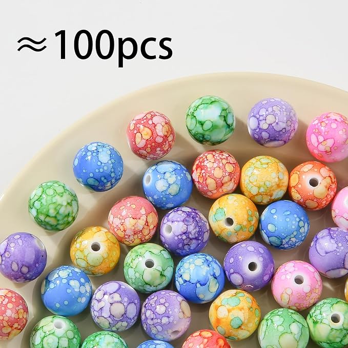 16mm Acrylic Beads 100pcs Chinese Ceramic Style Spacer Bead Loose Beads - Image 2