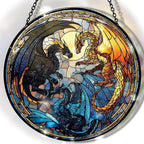 Greatingreat Dragon Stained Glass Window Hanging, 7.87 Inch Bookshelf Decoration by Greatingreat