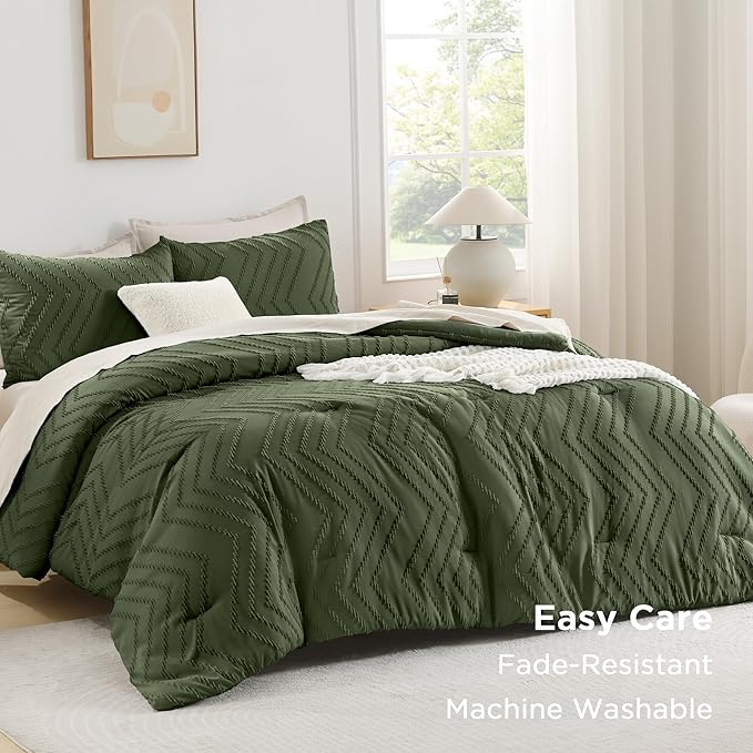 Andency Olive Green Oversized King Comforter Set 120x98, Boho Oversize King - Image 3