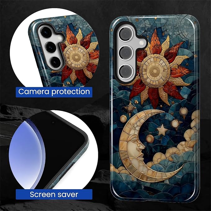 Case for Samsung Galaxy S26 Case, Sun Moon Stars Faux Stained Glass Design- - Image 2