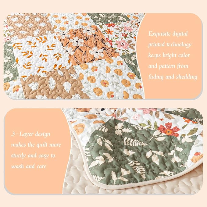 Whale Flotilla Patchwork Quilt Twin Size, Extra Soft Boho Floral Bedspreads - Image 3