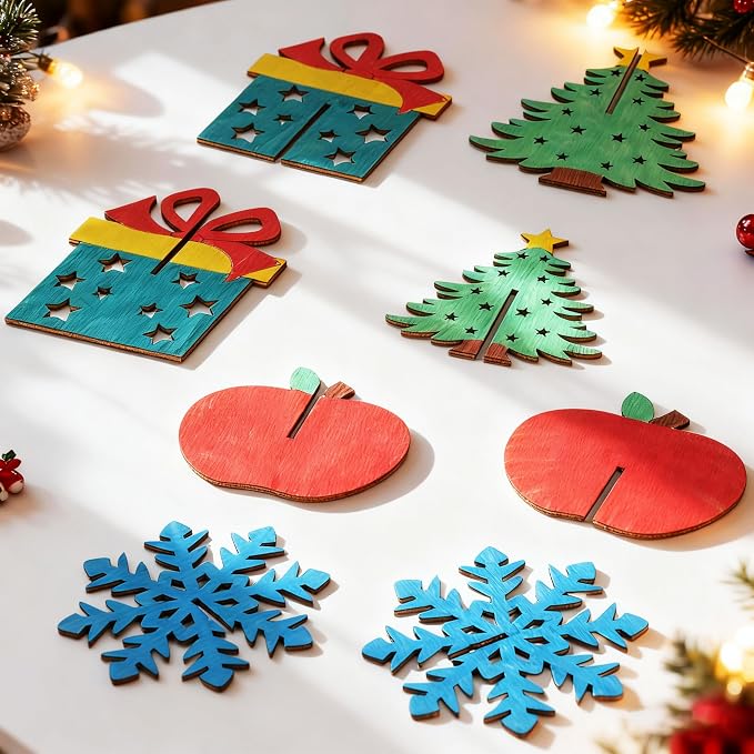 DIY 3D Christmas Wood Crafts to Paint, Unfinished Wooden Table Decorations - Image 3