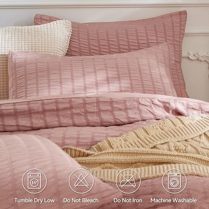 JELLYMONI Smokey Pink Duvet Cover Full Size, Soft Breathable Seersucker Duvet - Image 4