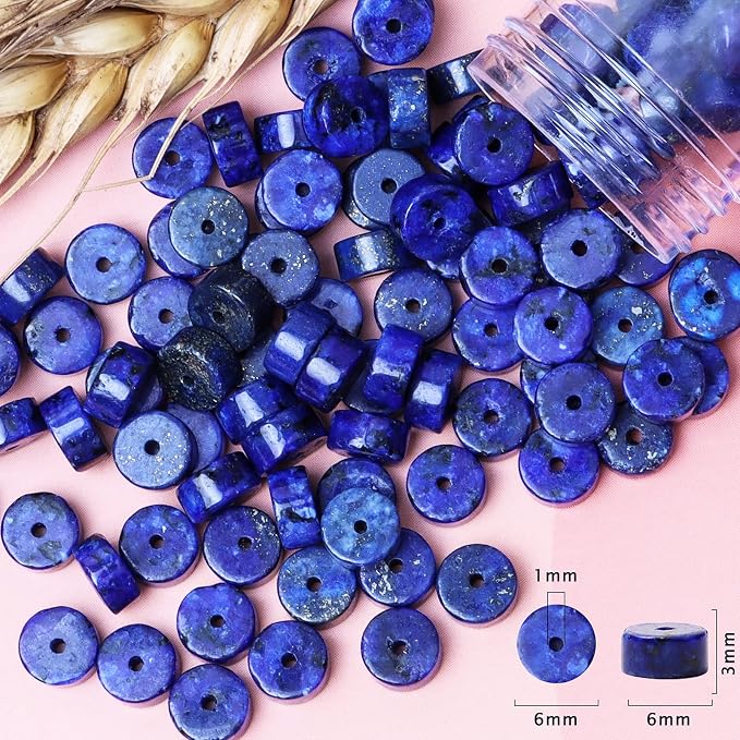 Natural Stone Heishi Beads for Necklace Making, 4 mm x 6 mm Small Flat Round - Image 6