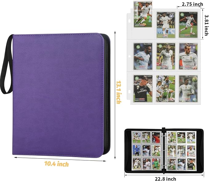 GERMUN 3 Ring 9 Pocket Zipper Card Binder, 720 Double Sided Standard PU Trading - Image 2