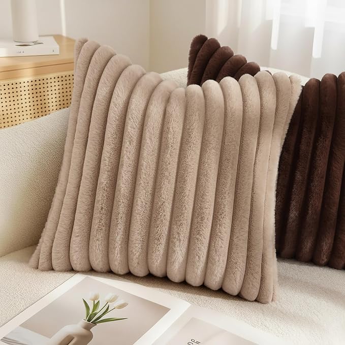 decorUhome Cozy Faux Fur Throw Pillow Covers 20x20 Set of 2 Decorative Soft - Image 4