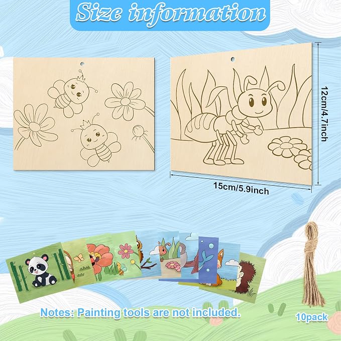 COCHIE 10 Pieces Large Cute Animals Unfinished Wood Crafts to Paint - Image 2