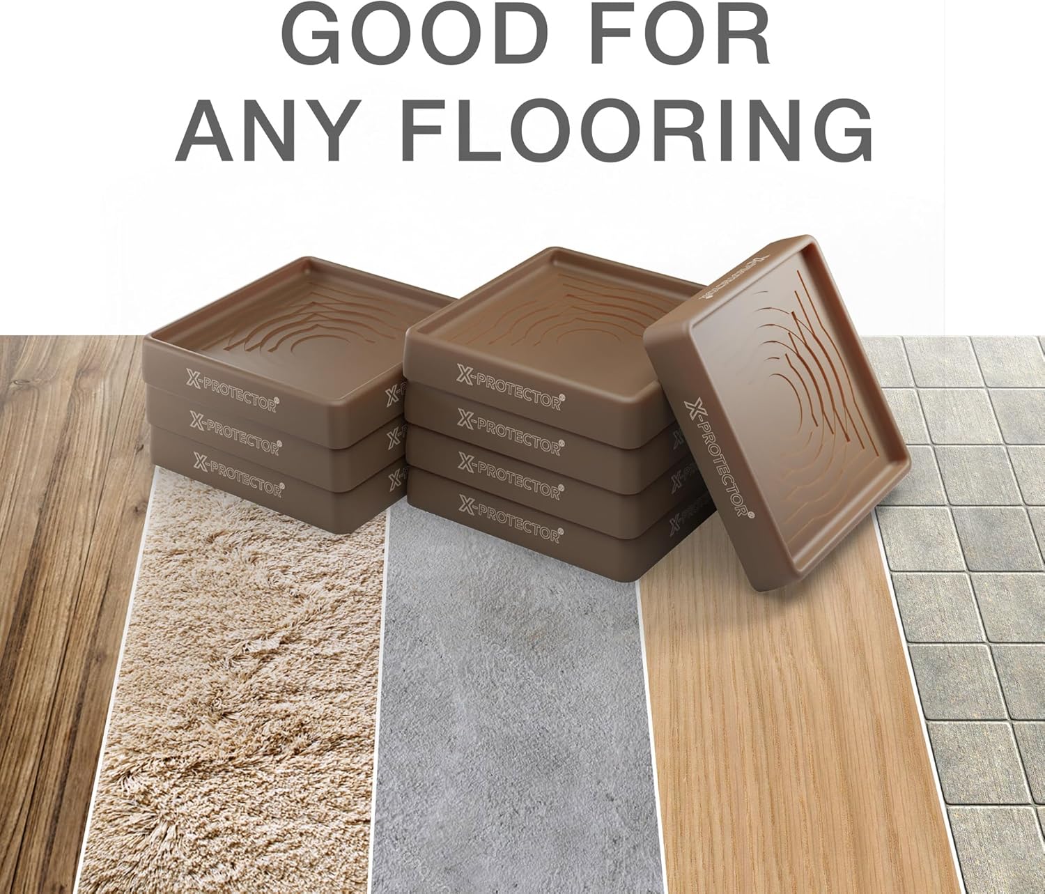 Furniture Cups X-PROTECTOR – 3" Caster Cups 8 PCS – Premium Furniture Coasters – Ideal Bed Stoppers – Non Skid Furniture Pads with a Perfect Design – Rubber Furniture Pads - Protect Any Flooring!
