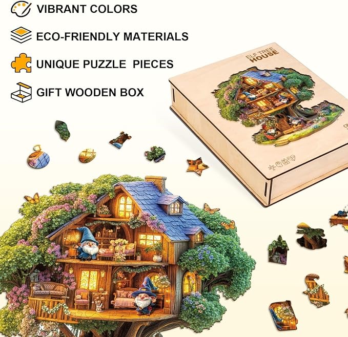 Elf Tree House Puzzles Adults Gifts Wooden 175 Pieces 11.4 * 11in - Image 2