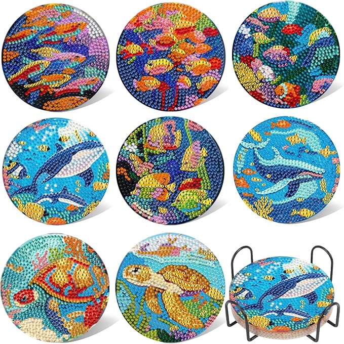 EWJRNSF 8 PCS Small Diamond Art Coasters Kits, Diamond Painting Coasters by EWJRNSFDiamondPainting