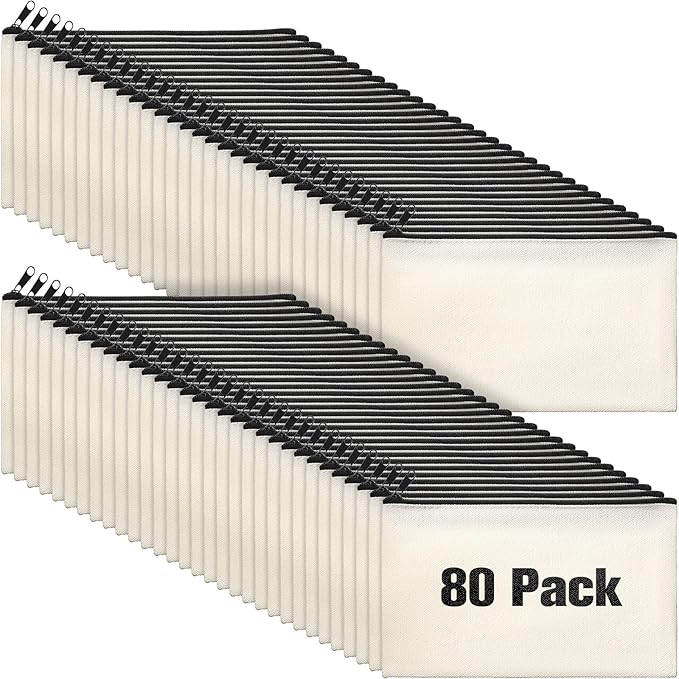 Reginary 80 Pack Canvas Zipper Makeup Bags Bulk Pencil Pouches Blank DIY Craft by Reginary