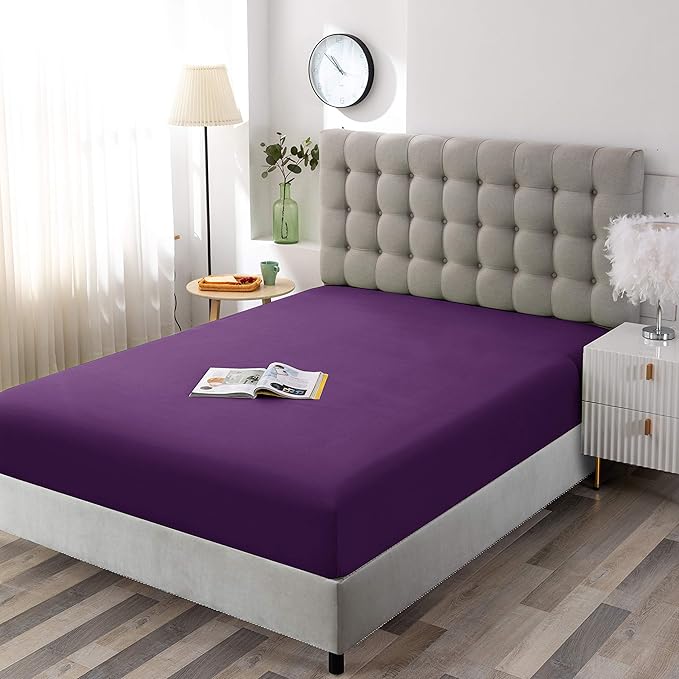 Sfoothome Fitted Bottom Sheet for Mattress, Single Full Size Purple Microfiber - Image 2