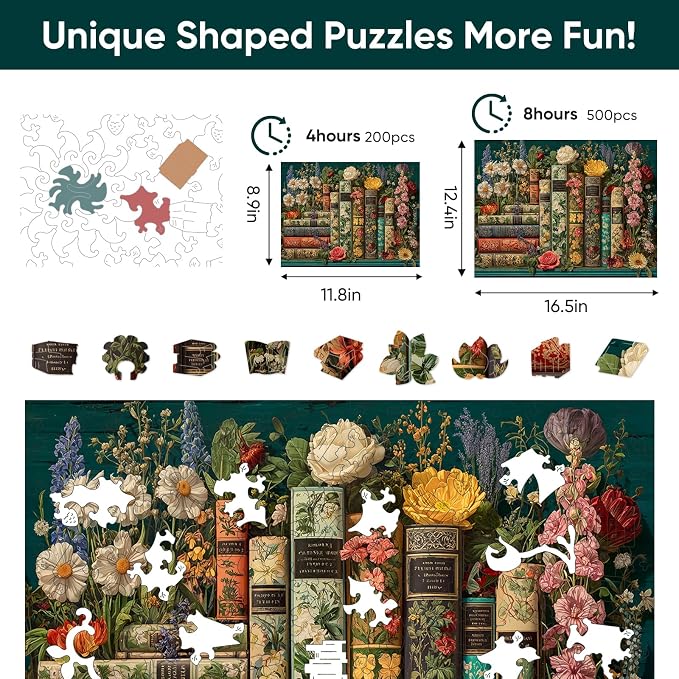 BODHIPNJOY Bookshelf Puzzles for Adults 500 Pieces, Wildflower Books Pages - Image 3