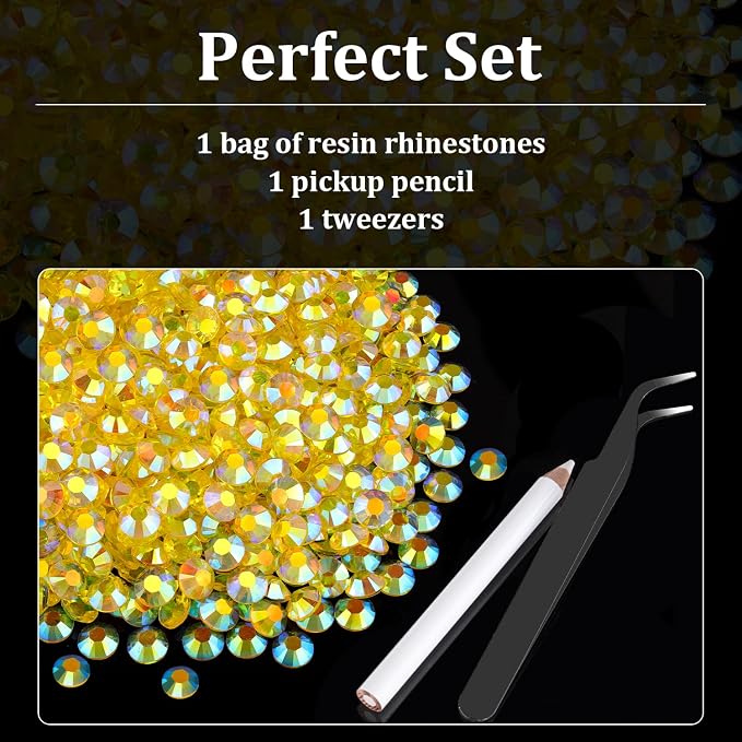 2500pcs 5mm Resin Rhinestones Bulk, Transparent Lemon Yellow AB Flatback Round - Image 4