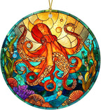Faux Stained Glass Octopus Acrylic Hanging Ornament, Octopus Christmas Tree by Unknown