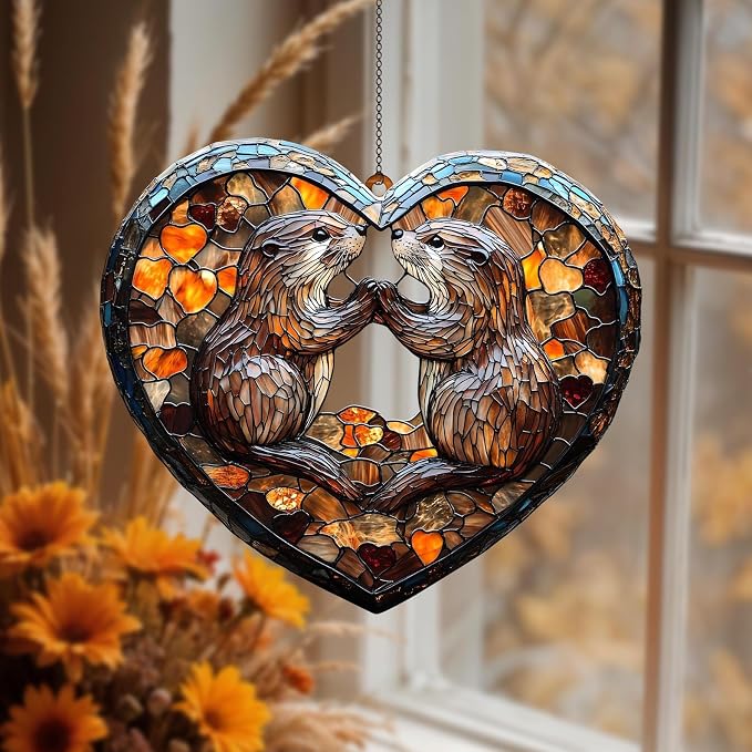 Otter Couple Acrylic Window Hanging Gift by Unknown